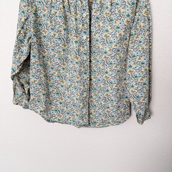 [Vintage] 90s GAP Green Floral Print Peasant Boho Button Front Blouse Sz Large L - Picture 5 of 11